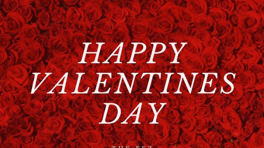 Happy Valentines Day graphic on red roses