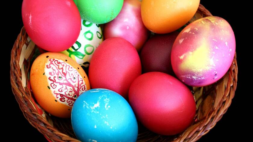Colored Easter eggs in a basket