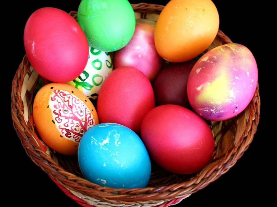 Colored Easter eggs in a basket