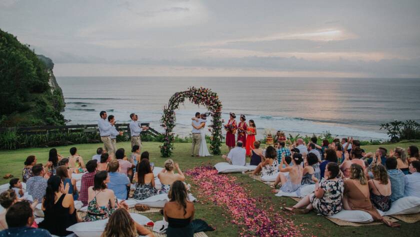 Destination outdoor wedding with picnic theme