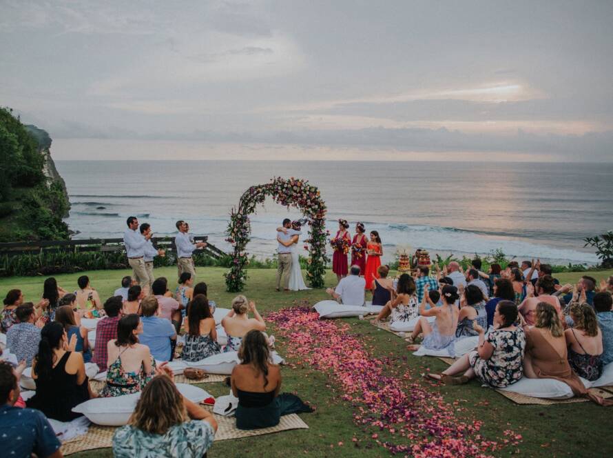 Destination outdoor wedding with picnic theme