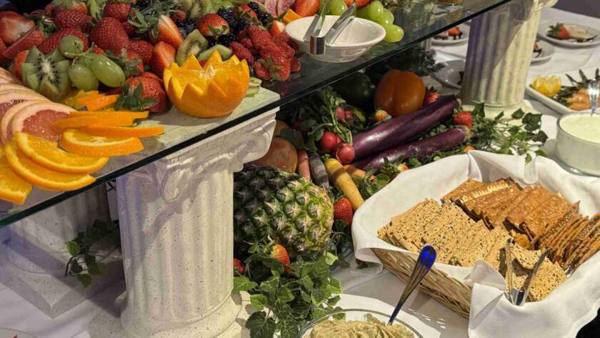 fruit platter and appetizer hors d'oeuvre displays