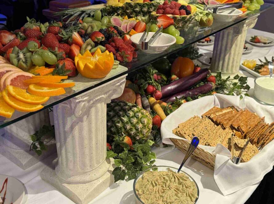 fruit platter and appetizer hors d'oeuvre displays