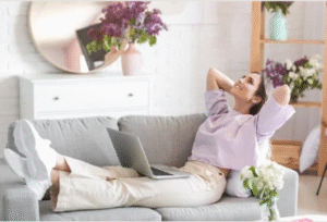 woman relaxing on couch